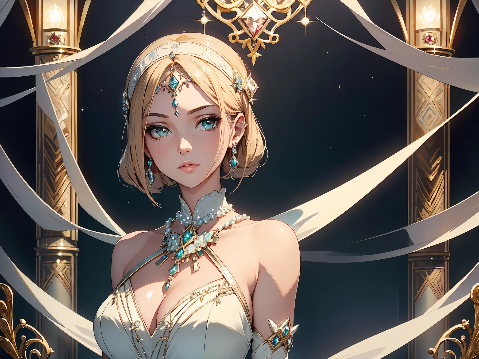 (8K, RAW photo, highest quality, masterpiece: 1.2), High-definition RAW color photo, Professional photography, Art deco characteristics, Simplified linear and geometric design, Simple repeating pattern of circles, squares, and triangles, Art Deco styleのブローチ, A sparkling diamond brooch on the chest, Art Deco style, beautiful design, Beautiful curved three-dimensional form, The brilliance of rose cut diamonds, sleek design, Antique jewelry using diamonds and natural pearls, antique brooch, Fusion of Art Deco and Nouveau, enchanting shine, A sighing atmosphere, elegant taste, meticulous attention to detail, High resolution, high detail, fantasy, mysterious, Highly detailed photos,