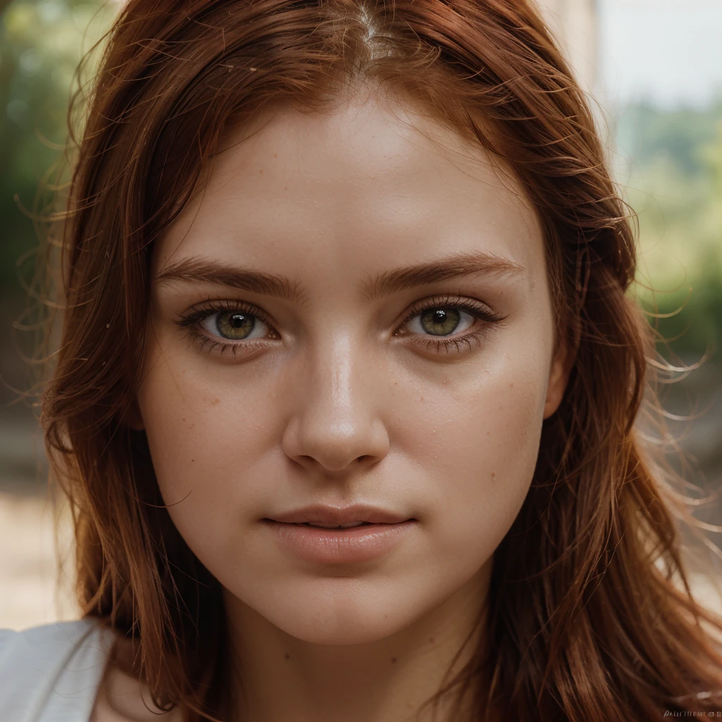 RAW uhd portrait of 24-year-old blonde close-up, Natural red hair, castles, Wavy, (brown-eyed woman) colourful, 8k, many details, ultra hd, realistic, vivid colors, highly detailed, UHD drawing, pen and ink, perfect composition, beautiful detailed intricate insanely detailed octane render trending on artstation, 8k artistic photography, photorealistic concept art, soft natural volumetric cinematic perfect light, Prehistory, redhead, (Red Summer Dress), (cutout), Detailed (textures!, Hair!, brightness, Color!, imperfections:1.1), High detail of light eyes, (looking at the camera), specular lighting, dslr, ultra quality, sharp-focus, Sharp, Depth of field, Film grain, (centered), Fujifilm XT3, Crystal clear, The center of the frame, cute face, sharp-focus, bokeh, (dimly lit), Low key, (day sky), day.