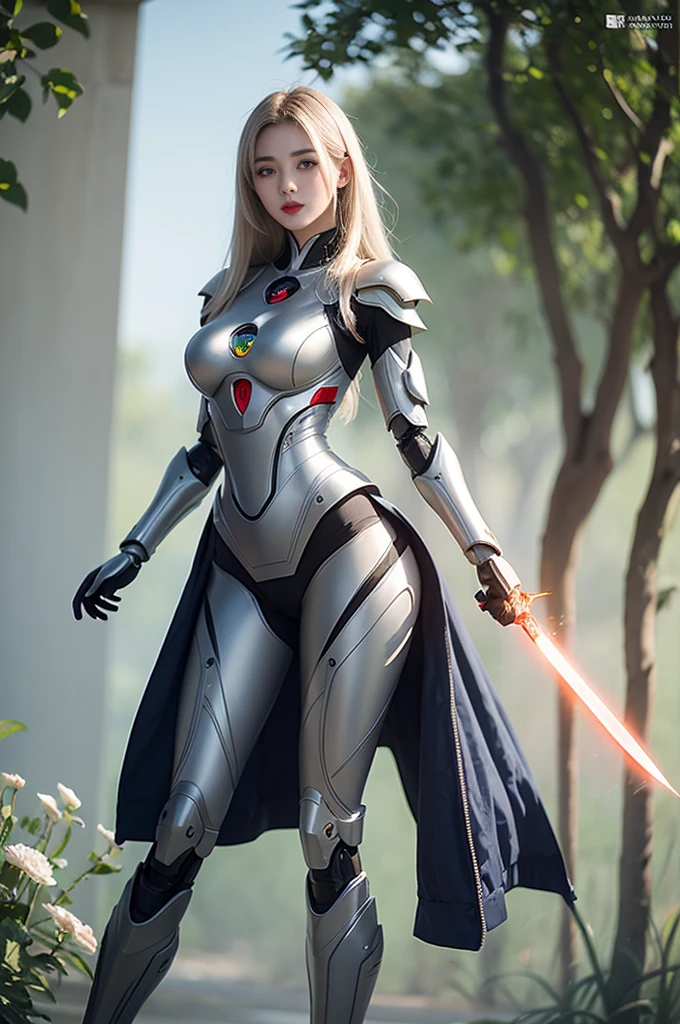 high quality work, realistic works,Super premium graphics,8K high-definition CG works,High quality graphics,High-definition and exquisite CG works,10x pixels,Ultra-fine details:1.1,Advanced technical details:1.1Realistic photo effects,室内灯Light effect果:1.5,Natural light:1.5. Light effect(虚拟灯Light effect果:1.8),ultra high resolution ,transparent hair,High detail hair(Premium hair details:1.1)clear eyes,Double eyelids look good,sharp eye makeup, Create exquisite eyelash makeup, Thin eyebrows, Super detailed eyes,high nose, cute red lips, rosy cheeks, With delicate makeup on her face , pretty face, Perfect face proportions,(Advanced facial details:1.1), female artwork,full body view,Astonishing,Today's eyes are bright and well-sculpted women,Wear a futuristic suit,Hold a sword and a sword, 可爱的robot girl, Mecha cyber armor girl, Beautiful white girl robot, female robot body, perfect android girl, Perfect anime robot woman, 美丽的robot girl, robot girl, Robot - Girl with Silver Hair, Armor girl red, Beautiful and seductive woman