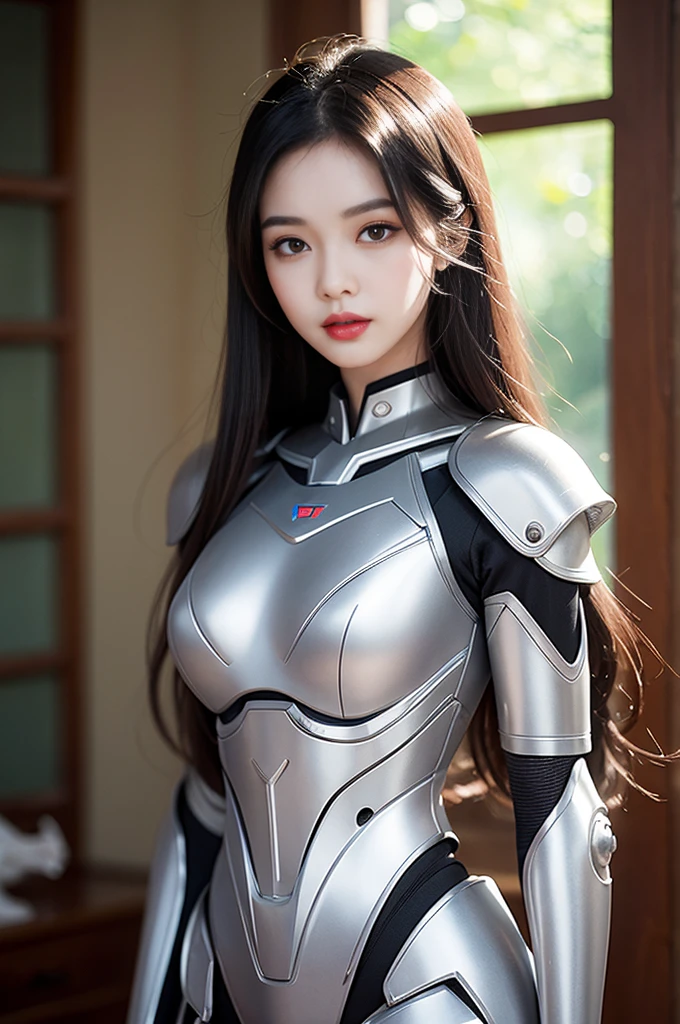 high quality work, realistic works,Super premium graphics,8K high-definition CG works,High quality graphics,High-definition and exquisite CG works,10x pixels,Ultra-fine details:1.1,Advanced technical details:1.1Realistic photo effects,室内灯Light effect果:1.5,Natural light:1.5. Light effect(虚拟灯Light effect果:1.8),ultra high resolution ,transparent hair,High detail hair(Premium hair details:1.1)clear eyes,Double eyelids look good,sharp eye makeup, Create exquisite eyelash makeup, Thin eyebrows, Super detailed eyes,high nose, cute red lips, rosy cheeks, With delicate makeup on her face , pretty face, Perfect face proportions,(Advanced facial details:1.1), female artwork,full body view,Astonishing,Today's eyes are bright and well-sculpted women,Wear a futuristic suit,Hold a sword and a sword, 可爱的robot girl, Mecha cyber armor girl, Beautiful white girl robot, female robot body, perfect android girl, Perfect anime robot woman, 美丽的robot girl, robot girl, Robot - Girl with Silver Hair, Armor girl red, Beautiful and seductive woman