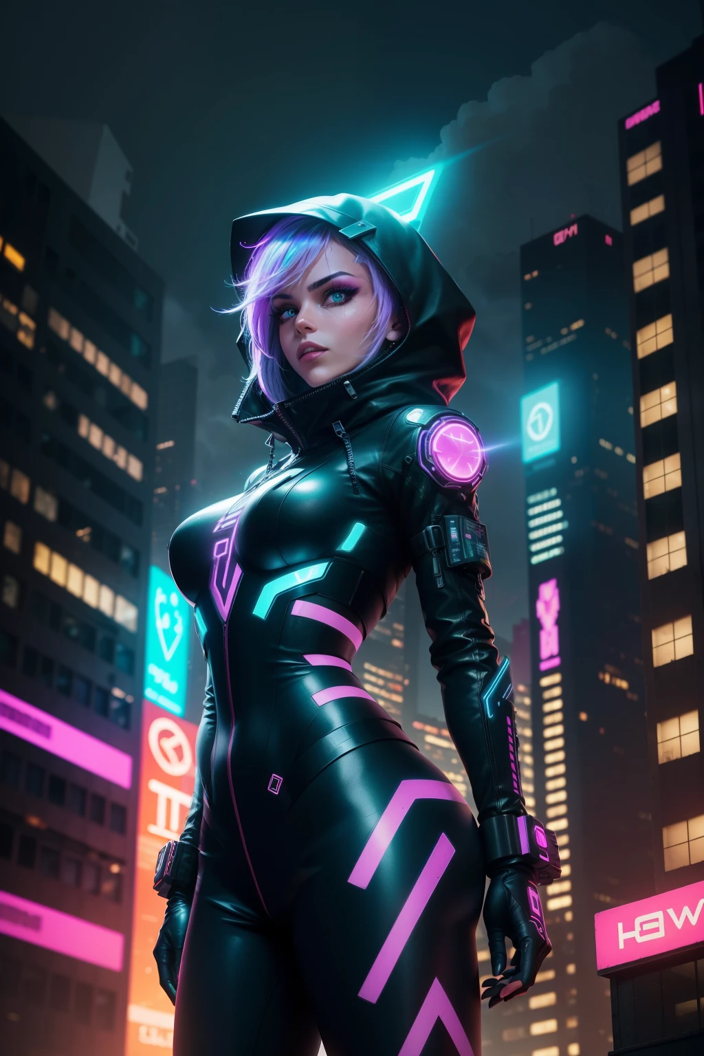 Amidst the gritty backdrop of a cyber punk city, neon lights flash and reflect off sleek, metallic surfaces. Towering structures adorned with circuitry and holographic advertisements dominate the urban landscape, where citizens clad in futuristic attire move with a determined rhythm. In the heart of this technological metropolis, a figure in cyberpunk attire, with piercing eyes and a hood concealing their identity, stands in awe.
Above the city, a breathtaking spectacle unfolds. A portal hovering in the sky, its edges shimmering with iridescent energy, beckons with an ethereal allure. It'