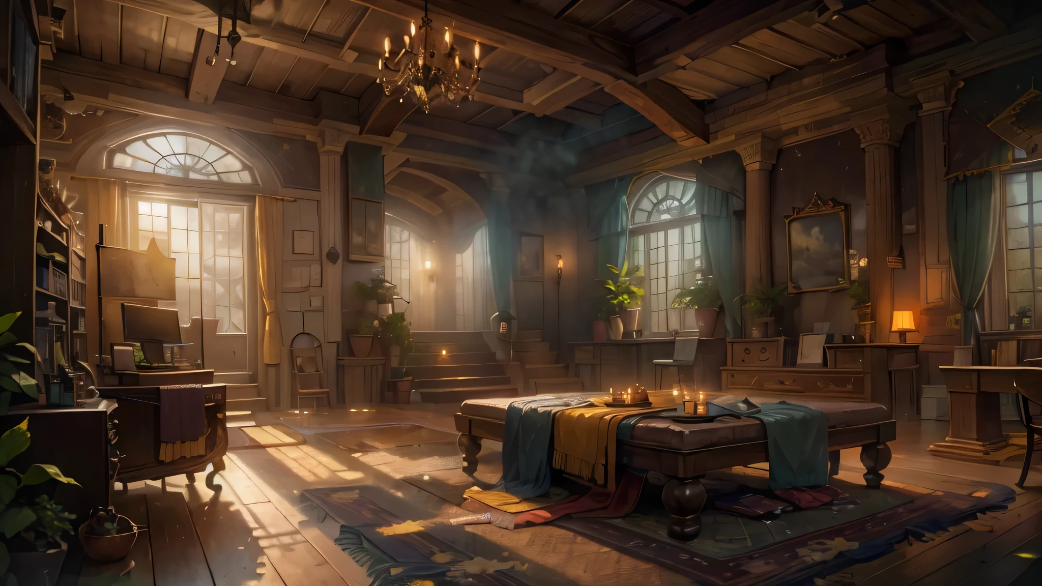 Indoor, mysterious, fantasy elements, exquisite and unparalleled visual effects, tranquility, mystery, magic, masterpiece: 1.2, super details, realism: 1.37, HDR, UHD, studio lighting, realistic, scenery, soft lighting