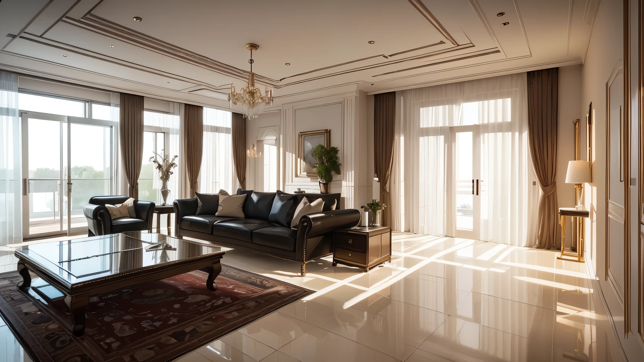 You are a famous interior designer、You have been asked to create a 3D image of a modern large room. Create a harmonious environment with modern and minimalist furniture. Including garden interior.