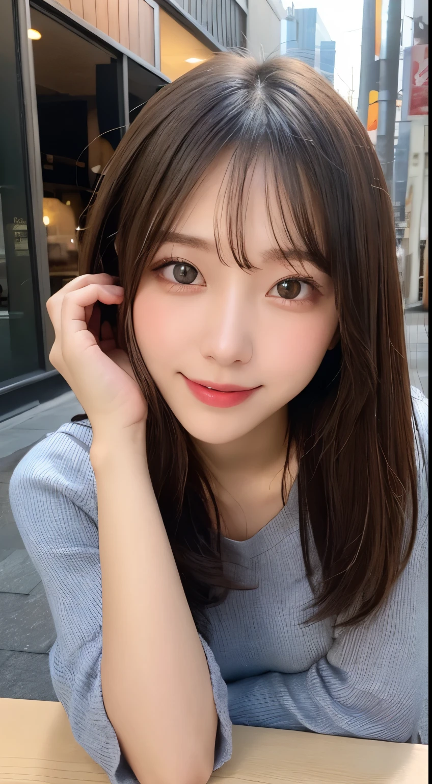 table top, highest quality, shape, Super detailed, finely, High resolution, 8k wallpaper, 完璧なダイナミックな構shape, beautiful and detailed eyes, winter dress,medium hair, small breasts, natural color lip, random sexy pose,smile,big city、20 year old girl、midnight、beautiful and detailed face、perfect and beautiful face,Big eyes、RAW photo、spread your arms and legs wide、Express your best mood with your whole body、beautiful and detailed eyes、small face、beautiful duplex、slim face and style
