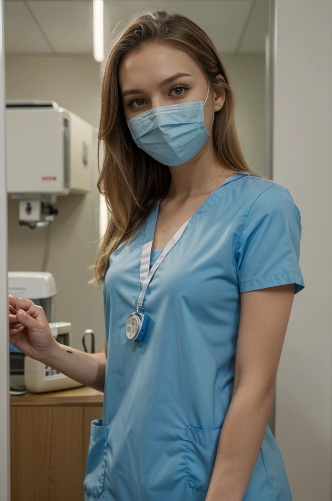 "(best quality,4k,8k,highres,masterpiece:1.2),ultra-detailed,(realistic,photorealistic,photo-realistic:1.37),girl,blonde hair,20-year-old,blue eyes,central position,hospital,medical team,illustration,soft lighting,vibrant colors,painting-like effect,happy atmosphere,medical equipment,scrubs,medical masks,caring expressions,calm environment,modern hospital setting,monitor screens,focused expressions,nurturing environment,professional attire,efficient teamwork"