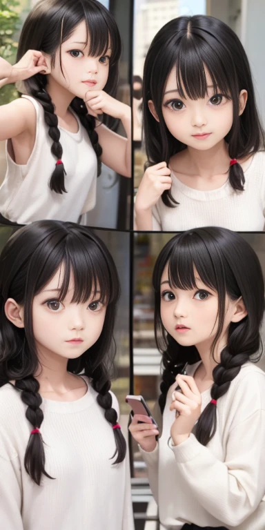 girl, cute, elementary school student, black hair, twin tails, clear skin, small bust, blush, tits