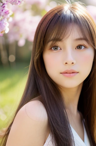 highest quality, soft light, ultra high resolution, (realistic:1.4), Japanese spring background,whole body,RAW photo, 1 japanese girl, alone, cute, (pupil, light in the eyes), detailed beautiful face, (small box),(High resolution details of human skin texture), (long hair), outdoor