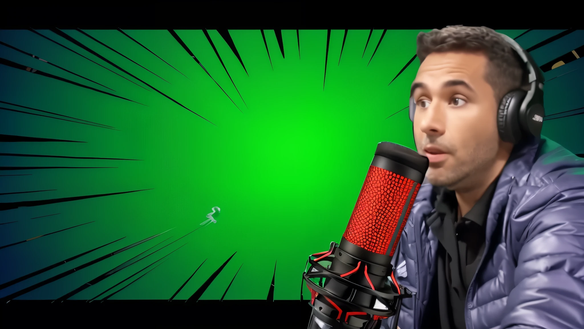 arafed man with headphones on speaking into a microphone, green screen background, green screen, youtube thumbnail, video, chroma green background, video still, exploitable image, promo image, rapping into microphone, solid background, inspired by Patrick Brown, portrait shot, promo art, youtube video screenshot, background image, studio shot, profile picture 1024px