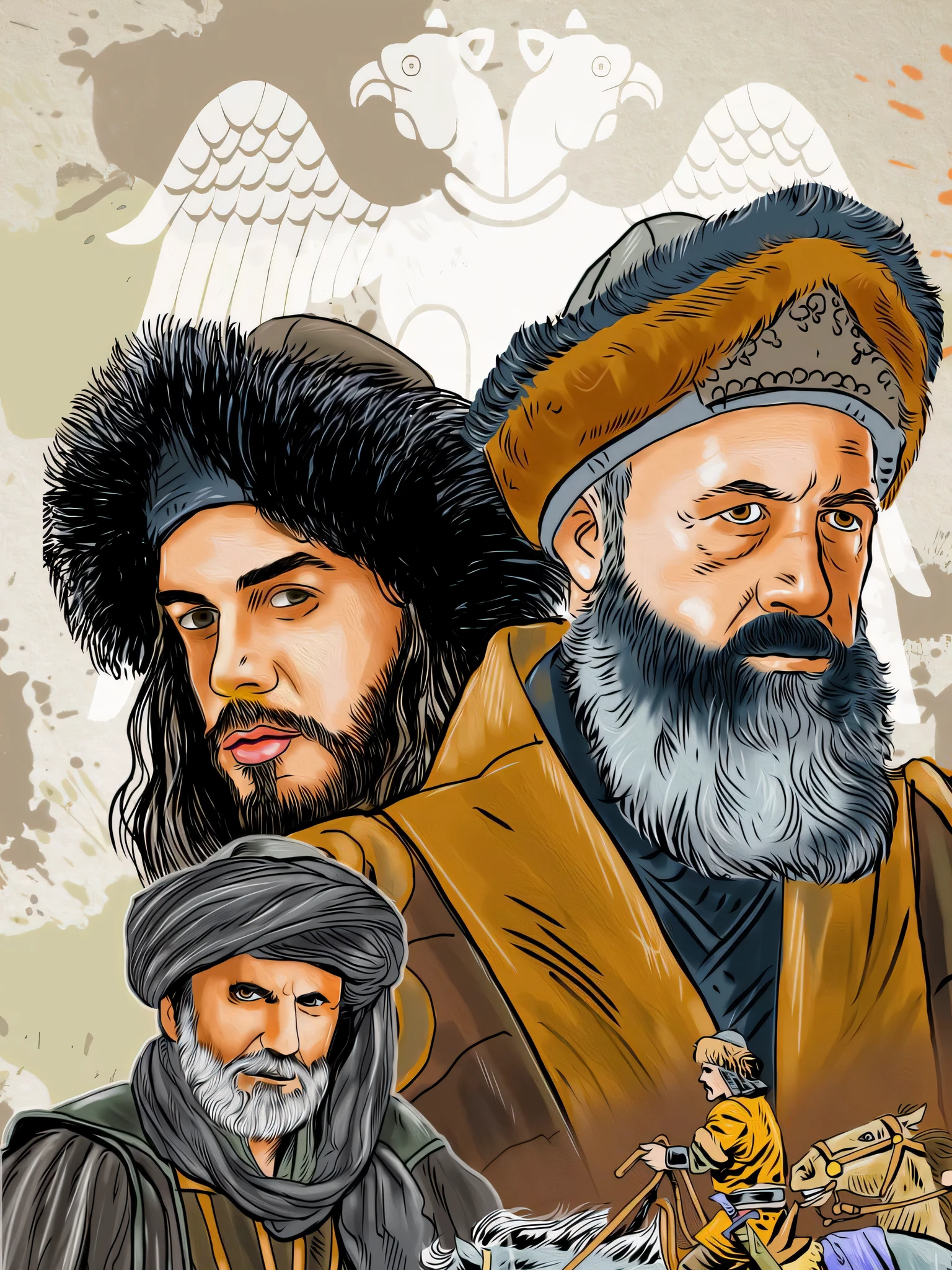 a cartoon of two men riding horses with a zebra in the background, full color digital illustration, official illustration, full color illustration, persian folktale artstyle, in style of digital illustration, colored illustration, inspired by Altoon Sultan, color illustration, epic full color illustration, by Abdullah Gërguri, persian folklore illustration, detailed painting of dune movie, movie illustration