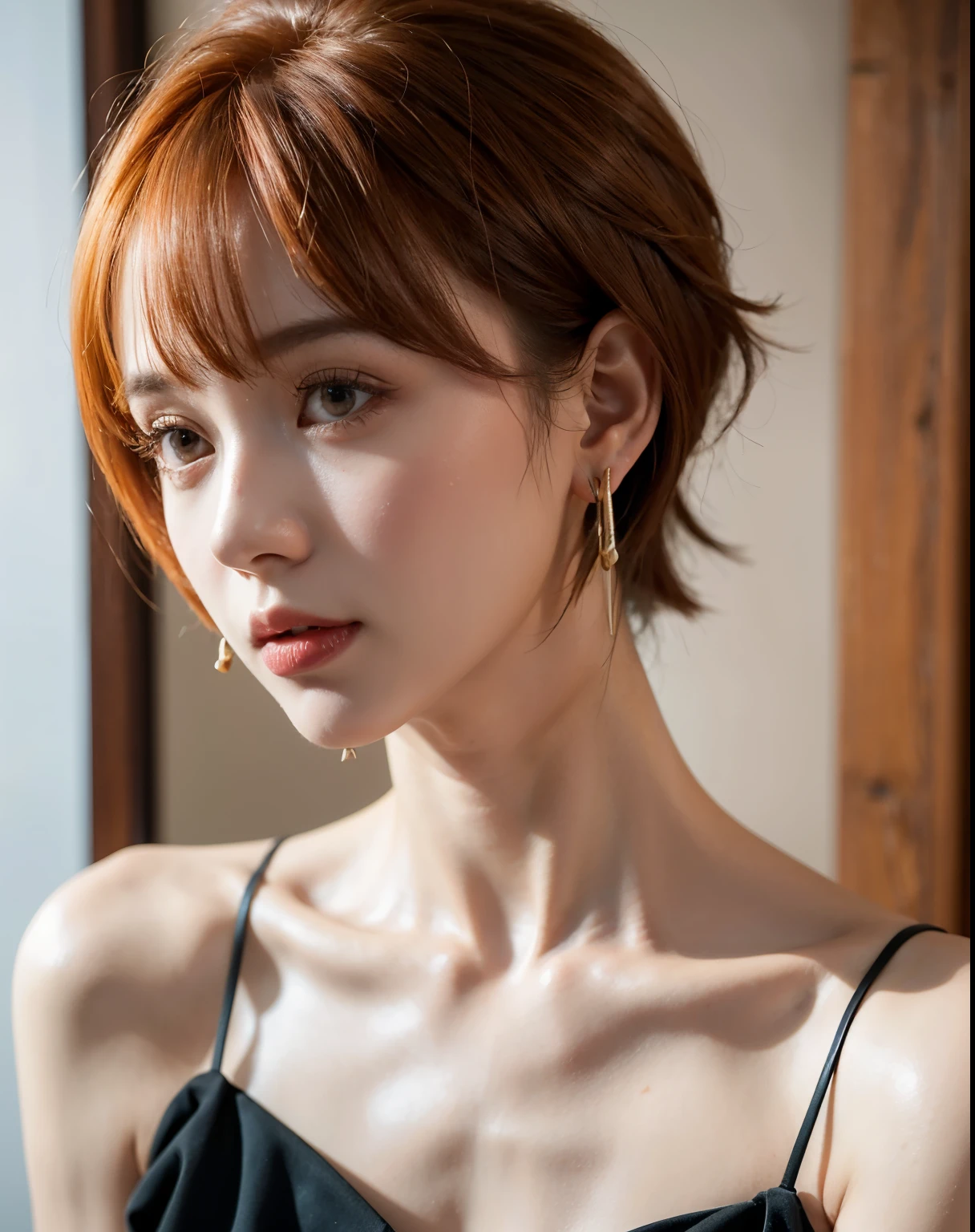 1 girl, reba, alone, earrings, jewelry, short hair, upper_body,   unconventional