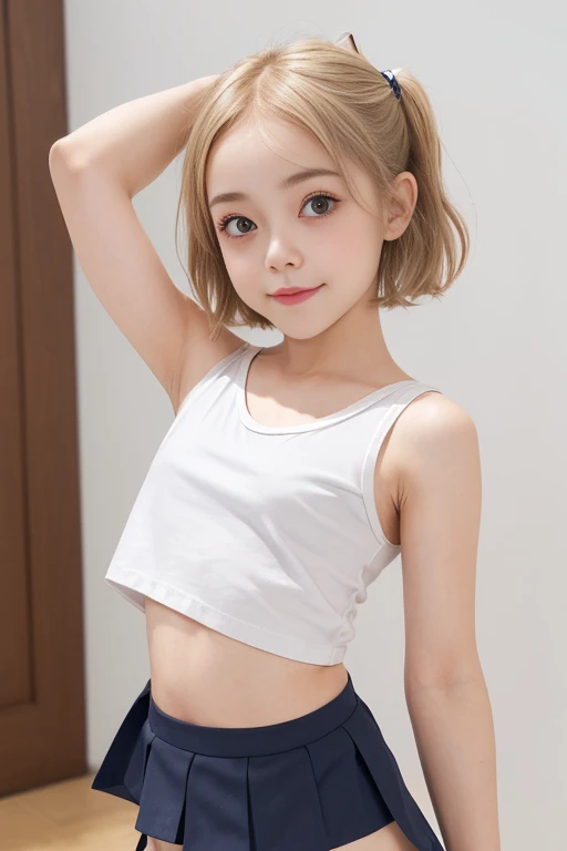 1girl, idol, close-up,photo, film, depth of field, model, looking at viewer,realistic,(NSFW),1 girl,cute,(((****ta))),((((smallish body)))),(((very short))),blonde hair,panties,skirt,(((lift skirt higher))),no sleevs,(((smallish body))),((visible panties)),(((little))),smile,cute face,(((short body))),chibi,(((visible underarms))),(((no bra))),big head,bare ribs,low neck T shirt,lower abdomens,cute face,visible under chest,loose tops,brown nipples,white tops,(((little))),(((short))),