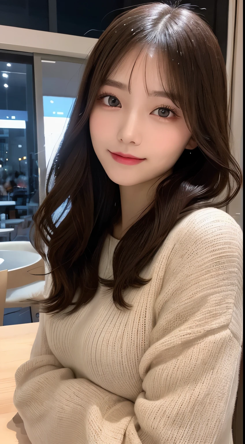 table top, highest quality, shape, Super detailed, finely, High resolution, 8k wallpaper, 完璧なダイナミックな構shape, beautiful and detailed eyes, Latest trend fashion Tokyo winter clothes,medium hair, small breasts, natural color lip,smile,20 year old girl、midnight、beautiful and detailed face、perfect and beautiful face、slim face and style,spread your arms wide,Big eyes,Take a photo from below the knees at a face angle、small face、beautiful detailed face、perfect and beautiful double eyelids