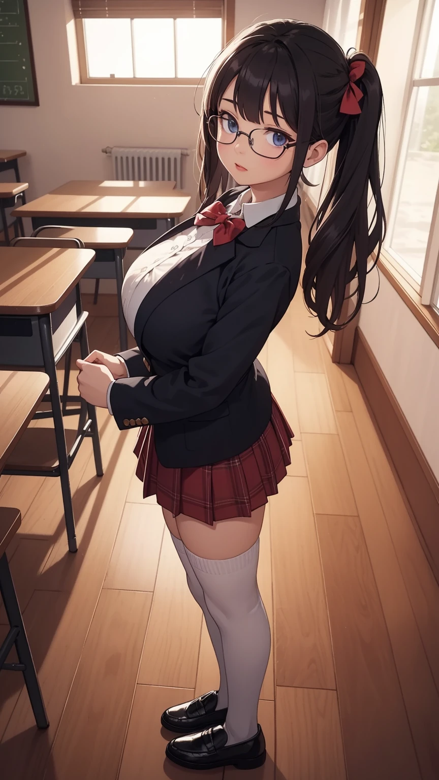 anime female character in school uniform,
BREAK
, nakamuramisaki, twin tail, Glasses, black hair, (Beautiful,Huge_Breasts:1.3), milf,
BREAK
, 1girl, solo, Standing in the garden, full body, full figure,
BREAK
, Beautifully detailed illustration of a cozy and meticulously decorated school classroom with warm lighting, vibrant colors, and an inviting atmosphere.
BREAK
, school uniform, thigh-highs, ブレザー burezaa (Blazer), bow, school uniform, bowtie, shoes, loafers, ribbon,
BREAK
, beautiful detailed eyes, beautiful detailed lips, extremely detailed eyes and face, long eyelashes,
BREAK
, medium: oil painting, atmospheric lighting, dreamy color palette, detailed interior decoration, quiet and peaceful ambiance,
BREAK
, (best quality,4k,8k,highres,masterpiece:1.2), ultra-detailed,