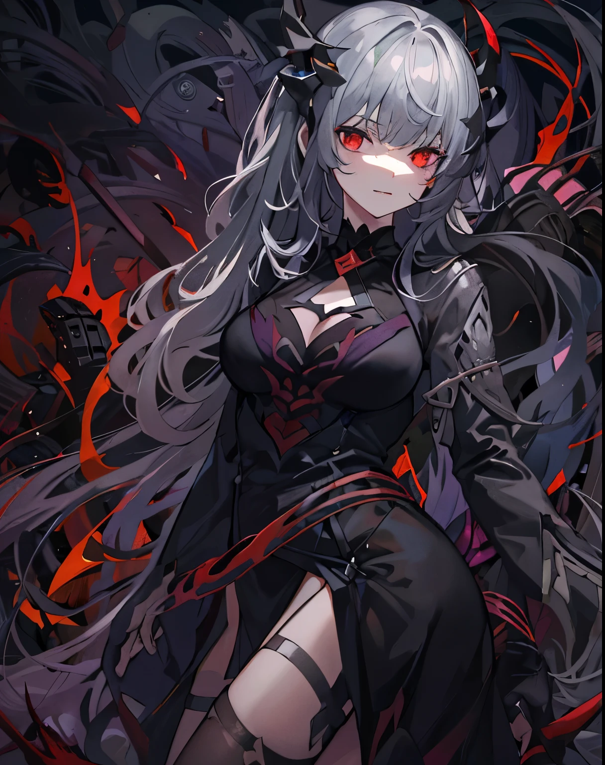 1 loli girl ,(cinematic angle) , (wide shot) , ((red lighting)), ((spooky big 1-eyed monster)) ,(Faintly emerge from the darkness) , (rape face) ,black long straight hair, hair ribbon , red eyes,black dress, (glowing eyes), (red sky), ((horror world )),((masterpiece)), ((best quality)), ((ultra-detailed)), (illustration), ((an extremely delicate and beautiful))
