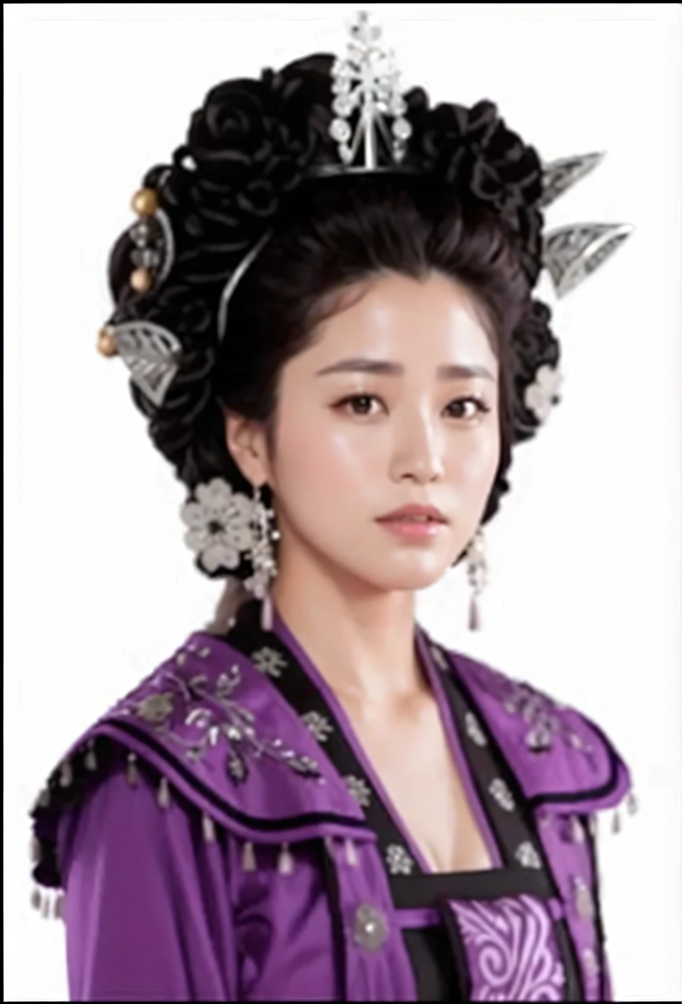 A woman wearing a purple Silla period costume and a tiara and crown., Korean female actresses, Ko Hyun-jung