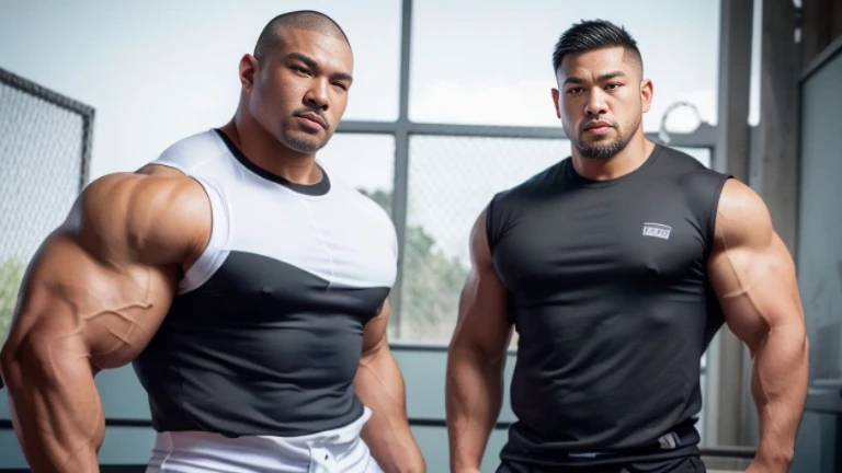 (Highly detailed 8K wallpaper), asian man, muscle worship, fold your arms, On the playground, baseball uniform, high detail, very short hair, skin head, Circular cut, very large and strong body, bulging muscles, muscular, very large pectoral muscles. Very sexy abs, legs are muscular, Toned figure, brightens oily skin, muscular, Tank top, T-shirt, long shot, wide shot