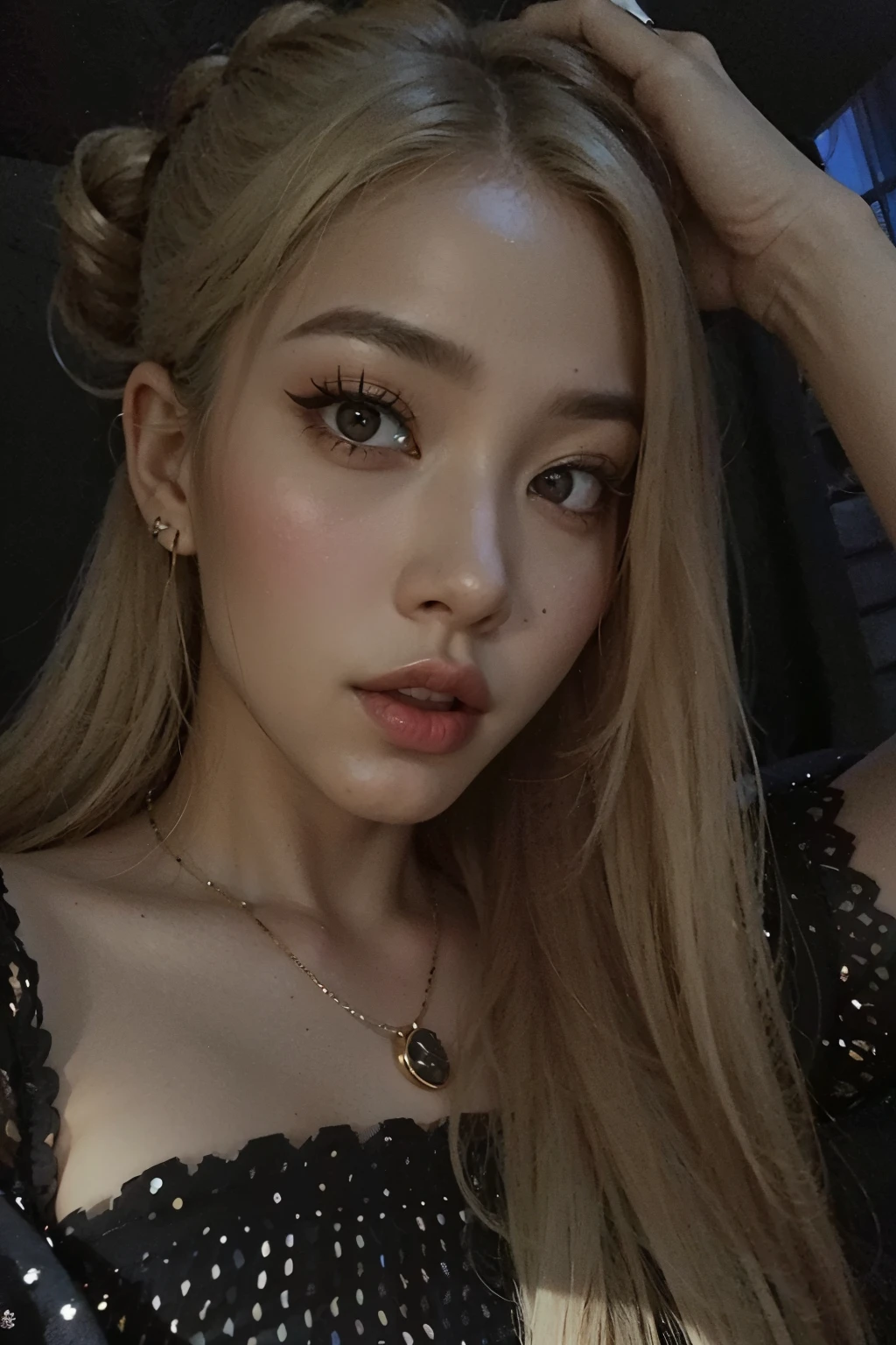 um close up de uma mulher com cabelos longos usando um top preto, parque roseanne de blackpink, jossi do blackpink, Lalisa Manobal, portrait of jossi do blackpink, Lalisa Manoban do Blackpink, tzuyu de duas vezes, imagem de perfil, coreana, Jinyoung Shin, 22 anos de idade, de 19 anos