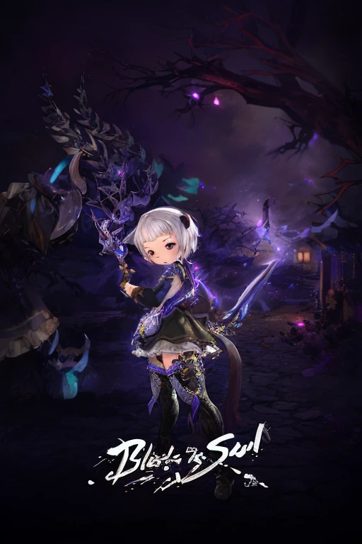 a close up of a person holding a sword in a dark room, blade and soul, <mmorpgs scene, lalafell, korean mmo, mmorpg, mmorpg fantasy, korean mmorpg, maple story gun girl, wearing dark purple armor, game cg, lunar themed attire, from ncsoft, from bravely default ii, new character, 2. 5 d cgi anime fantasy artwork