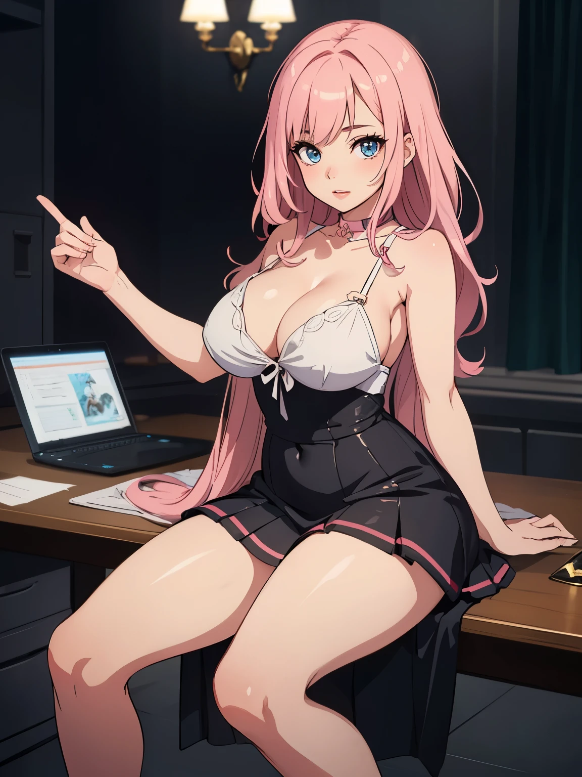 ((masterpiece)), (best quality),, official art, extremely detailed CG unity 8k wallpaper, highly detailed, shiny skin, Depth of field, vivid color,, 1girl, (curvy:1.0), (full body:0.8), girl wearing skirt or dress, sexy , portrait sophie mudd, casual pose, gorgeous young model, cute young woman, a beautiful -aged girl, very pretty model, young , cute young girl, beautiful young girl, beautiful model, pink hair, light hair, shiny hair, young and cute girl, girl, Nazuna nanakusa, Call of the night, Nazuna Nelliel anime, anime, looking at me, wild pose, sexy pose