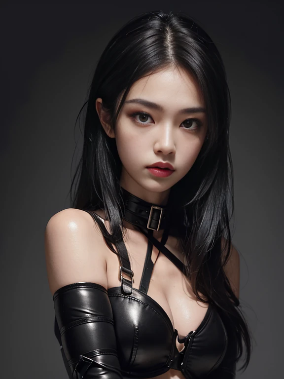 angry face, BDSM,slave,rubber,black corset,bondage,collar,NSFW,((highest quality, 8K, masterpiece:1.3))), sharp focus: 1.2、(layer cut, big:1.2),beautiful woman with perfect figure: 1.4、thin abs:1.2、wet body:1.5、Highly detailed face and skin texture、fine eyes、double eyelid,long hair