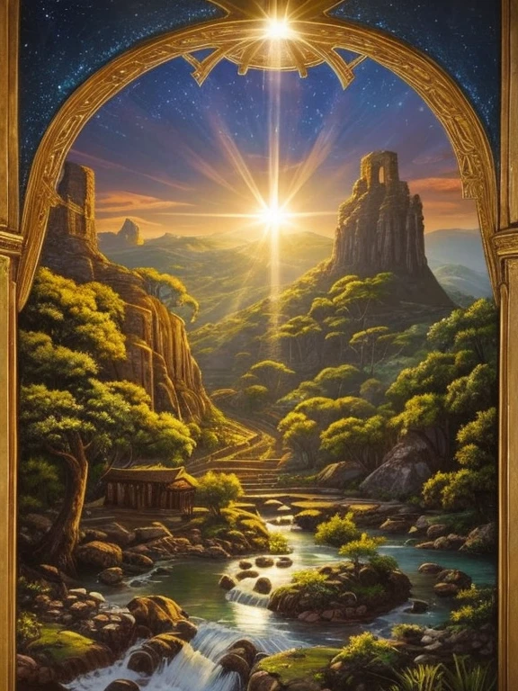 A mystical and ancient world, from an era before human existence, de um lado fortes trevas, on the other the presence of light, representando o dia e a noite, as trevas e a luz