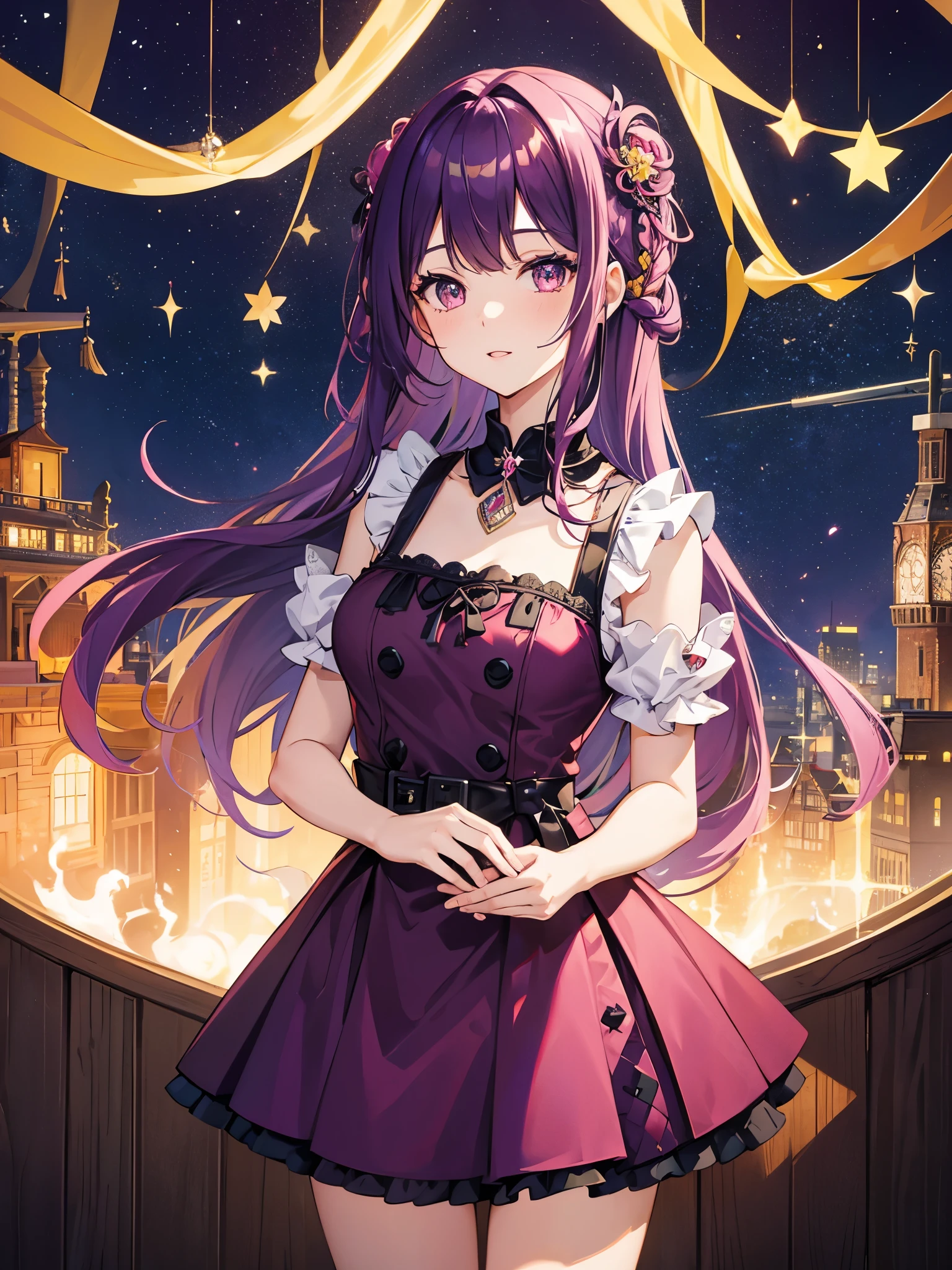 1girl, colorful hair, plum eyes, ((Dutch style dress)), ((idol)), magical girl
