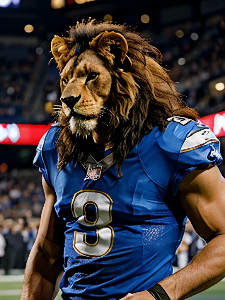 A real lion as a Detroit Lions football player
