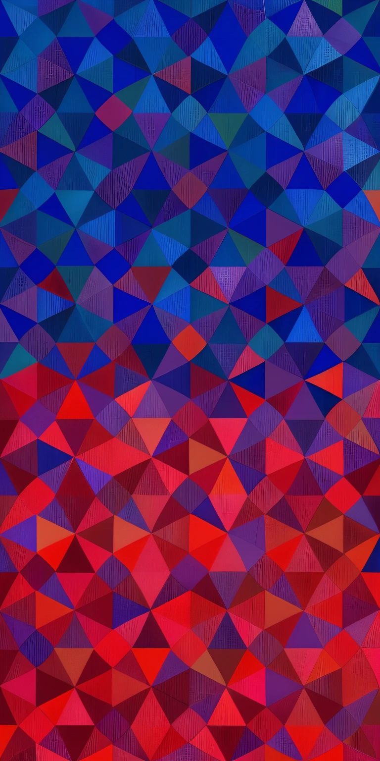 a close up of a colorful abstract background with Triangles, inspirado em Johannes Itten, feito inteiramente de gradientes, geometric colorful, Triangles in background, Facetas, facetado, azul e vermelho, vermelho azul, azul e vermelho tones, azul de cobalto e vermelho pirrol, vermelho e azul, Triangles, abstract geometric, geometric abstract