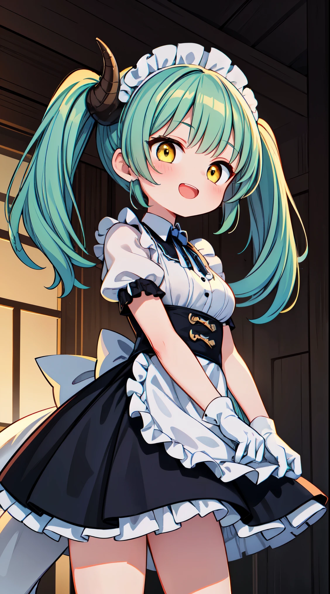 (super fine illustration:1.2),(masterpiece, 8k), (best quality, high quality:1.4), perfect anatomy, hyper detailed, ultra detailed,masterpiece background,beautiful detailed background, v8k wallpaper,perfect design,award-winning art,atmospheric, BREAK, 1 beautiful girl, (17 year old girl),alone,(cute:1.5),(Little:0.6),(cute:1.5),(change:0.5),break, :d, (twin tails, green hair, horn, long hair:1.35), (yellow eyes, double, slanted eyes:1.45), blush, double teeth, ((D cup breasts))), heart, sight, maid, /maid dragon/, dragon tail, (long eyelashes, double eyelids, thin eyebrows:1.2), alone, glowing skin, beautiful skin, beautiful skin, (highest quality face), (highest quality slanted eyes), maid outfit, gloves, open your mouth, short sleeve, smile, white gloves,(The best smile,smug face),
//Character
1girl,
BREAK
You have to be healthy and tough as a singer, Front collision, Let's break away from the label in a country where sleep conditions are not good,
BRAKE
Thick hot pot, innovation city, spellarib ...? Did you get impatient to see through? , Ultimate Absolute Secret Matara Okina,
BRAKE
Can you marry me? You have to be you, Skating, dragon, illumination,
BREAK ((it even more radically)), ((To the point where it is gone)), from above, from below, from side, from front, absurdres, highres, ultra detailed, (Precise explanations: 1.3) , (unmatched staging), dynamic staging, best quality, high resolution,
BREAK,wakame,wakame,wakame, (from below:1.2), cowboy shot,
BREAK,(Blurry background:1.3),(absurderes, hight resolution, Super Detail Art),cel shading,Clear Color, Lonely optical effect, Beautiful pictures, Bright glow, mystic atmosphere,Mystical light particle effect,manga influence, clean line drawings,