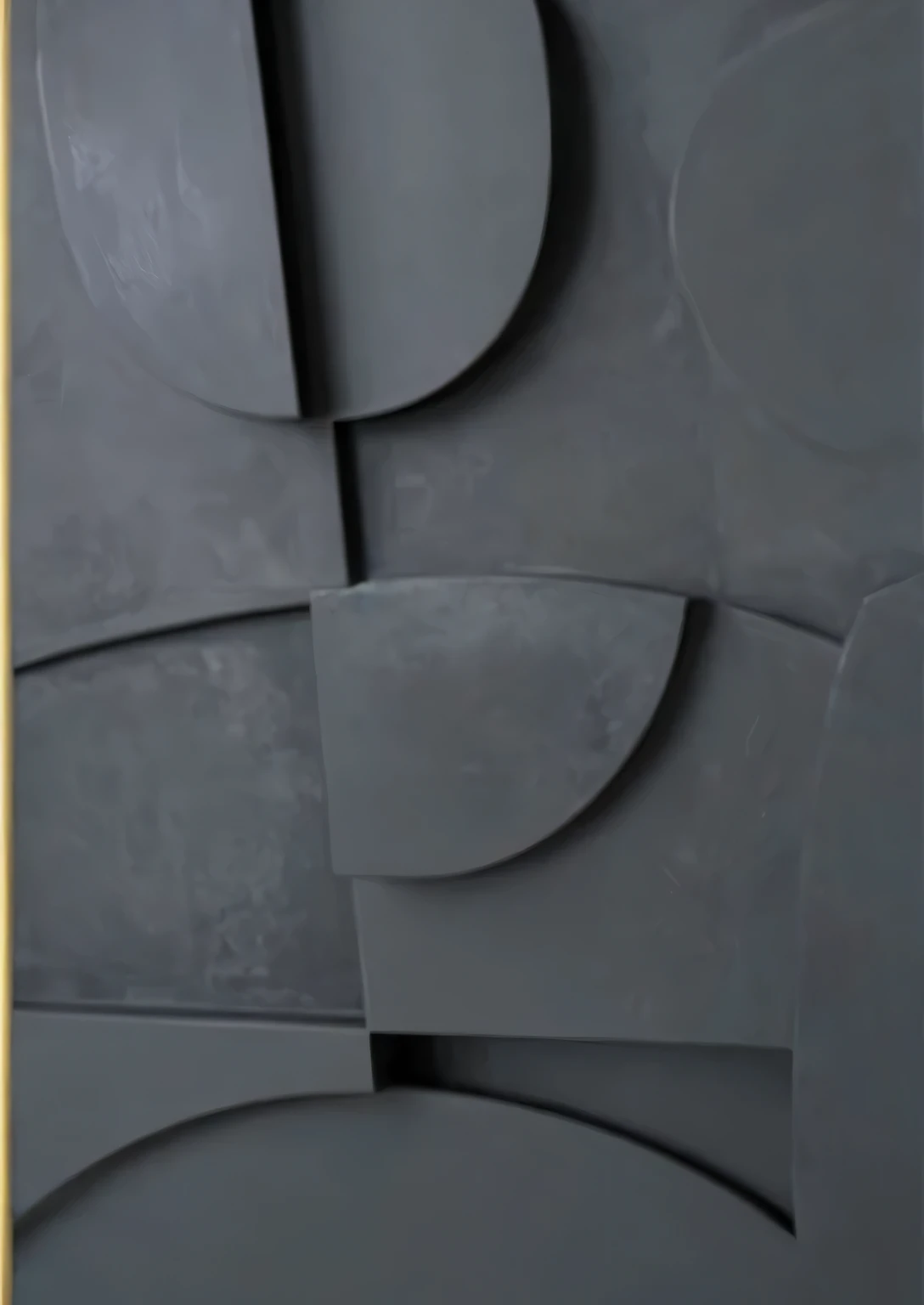 uma pintura abstrata em preto e branco com moldura dourada, textura do detalhe, darkslategray wall, Direction: Louise Nevelson, preto curvo, Detalhe da textura, inspired Direction: Louise Nevelson, slate, inspirado em Pierre Soulages, grafite, escultural, Estilo de arte concreta, Direction: Isamu Noguchi, texturizado preto, decorative panels