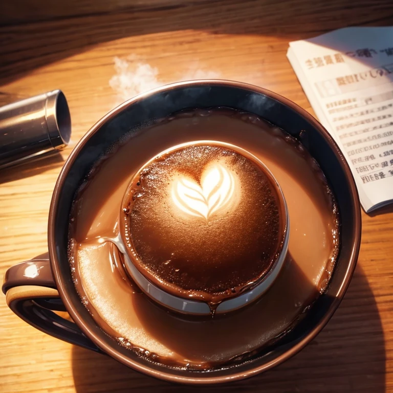 hot coffee is placed on the desk。