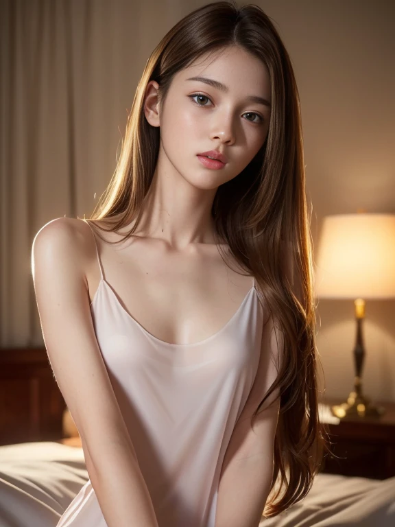 "(best quality,4k,8k,highres,masterpiece:1.2),ultra-detailed,(realistic,photorealistic,photo-realistic:1.37),girl,teenage girl,slender figure,small breast, translucent pajamas, seductive pose in a bedroom,beautiful face,long hair,expressive eyes,delicate features,youthful appearance"