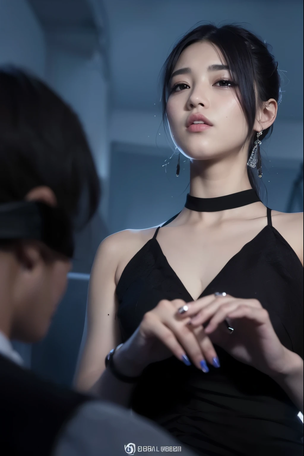 un primer pl??? de una mujer con un vestido negro sosteniendo un anillo, dilraba dilmurat, iu lee ji-eun como supervillano, jia, cruel korean gothic girl, sha xi, xianxia de cuerpo completo, jossi de blackpink, ruan jia hermosa!, jisoo de blackpink, usando gargantilla negra, usando gargantilla, chen xintong, linda pose elegante, yeji, itzy yeji