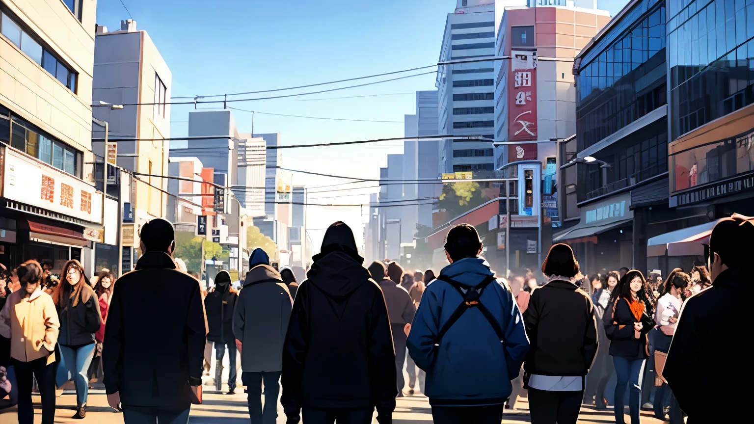 Crowds in the downtown area。crowd。