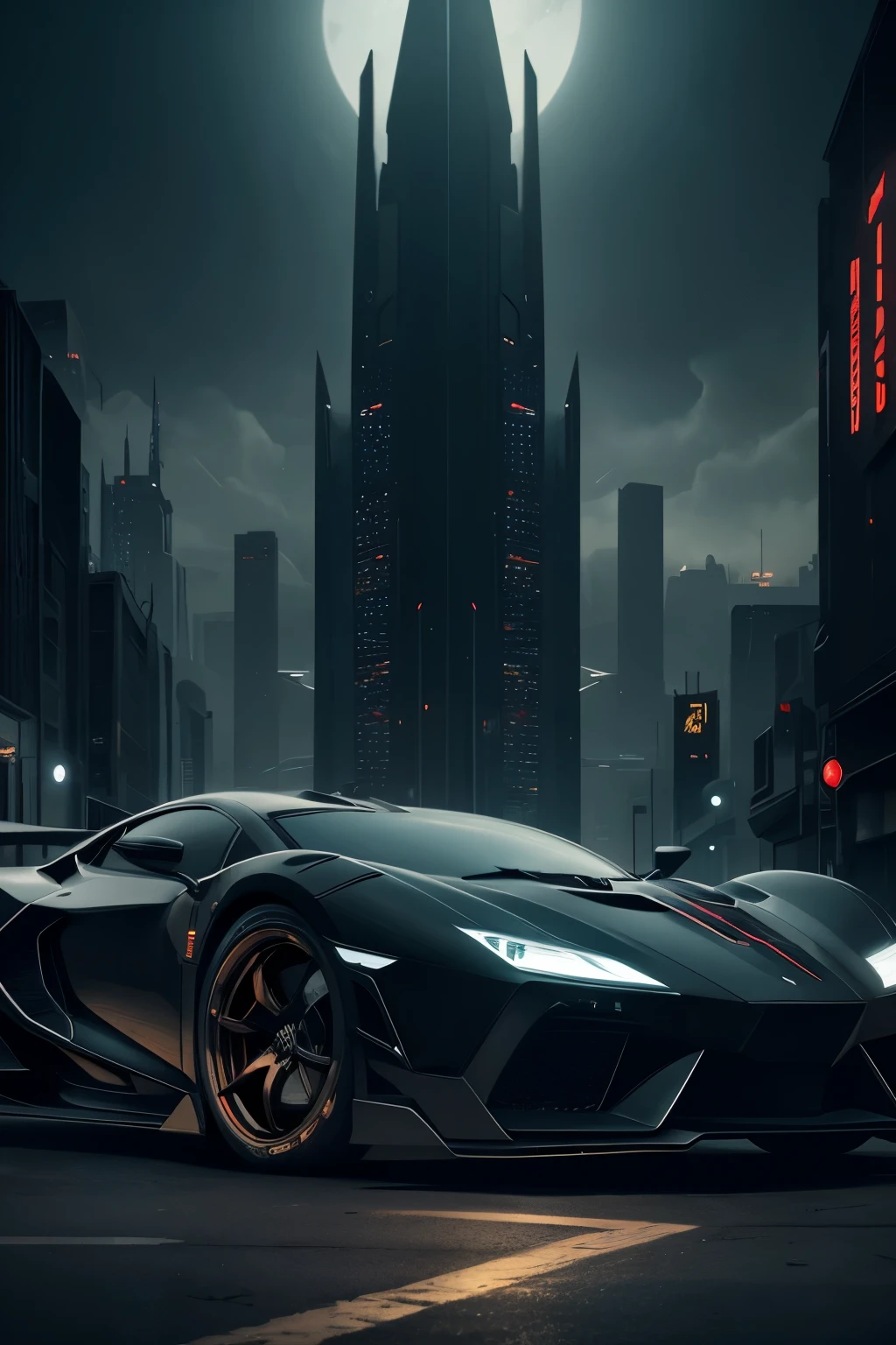frontal batcar,batman car 2099, whole car photo of batcar 2099 in black with futuristic armor style, batman car ((batcar)) center camera, perfect composition, beautiful intricately detailed and detailed octane rendering, trends in artstation, photography artistic 8k, photorealistic concept art, natural volumetric cinematic perfect light smblackooth, chiaroscuro, award-winning photography, masterpiece, oil on canvas, beeple, beksinski, giger, artstation trends, sharp focus, studio photo, intricate details, highly detailed, night city background,