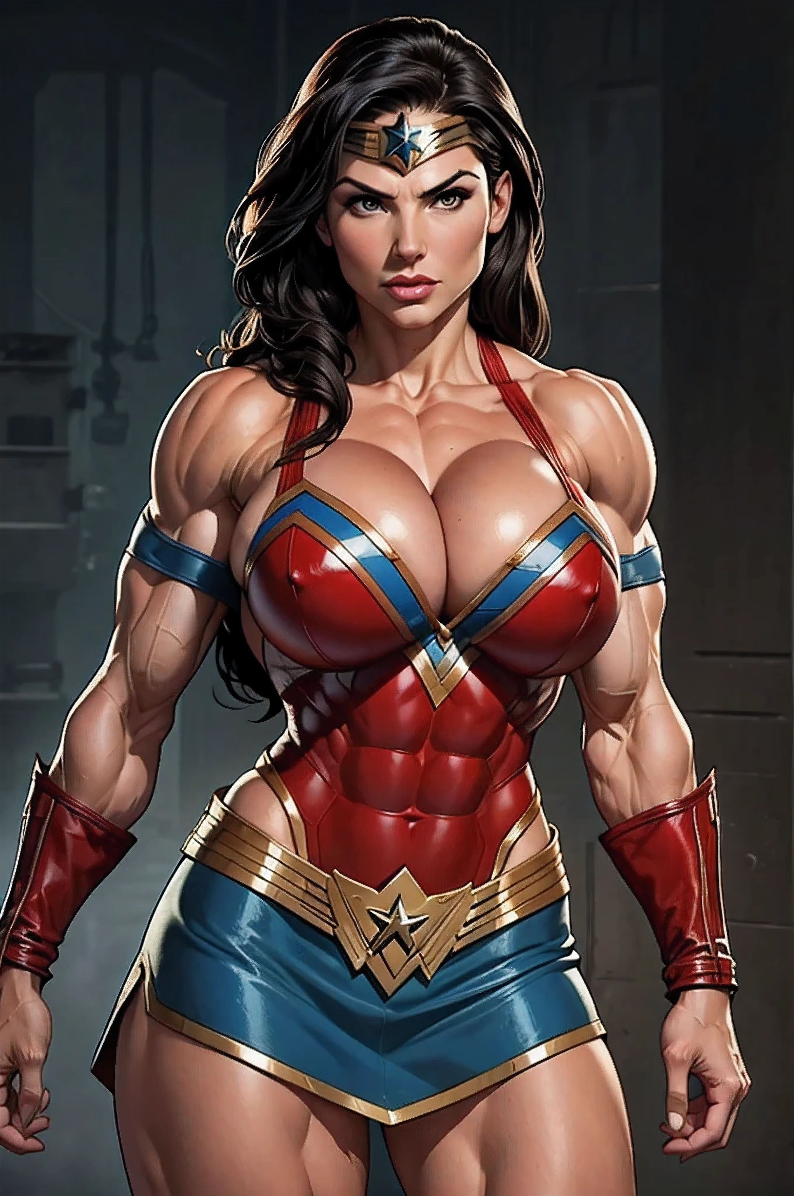 Gina Carano, Wonder Woman, large overflowing breast, ((((huge muscles)))), ((((massive breasts))))