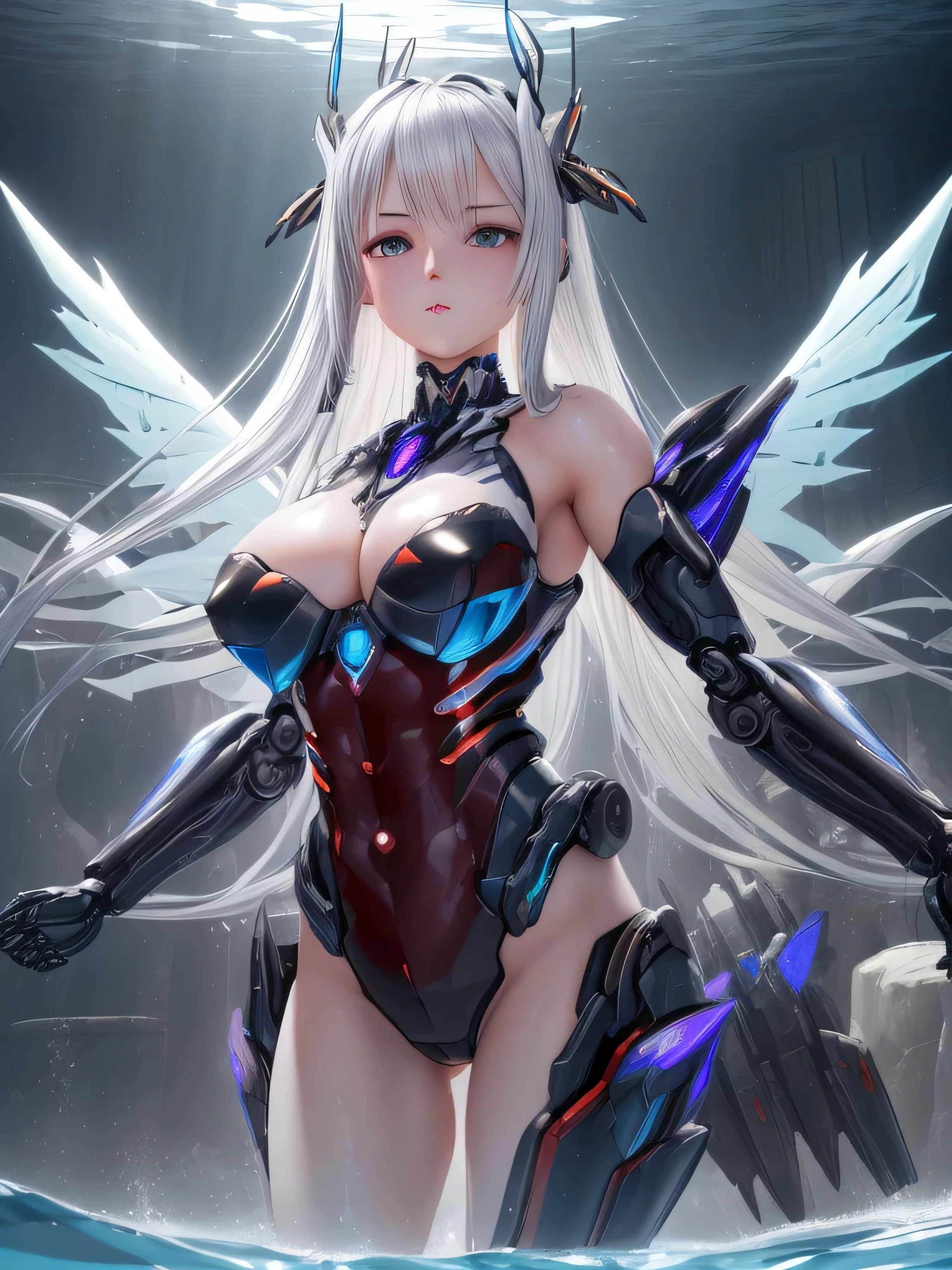 (((RAW image quality:1.4))), (Detailed 3DCG image), 8K resolution, (pieces fly), highest quality,{whole body},((1 girl)),((beauty detailed eye)),{Mecha,Huge_file size},(bare shoulders),SF,very detailed,figure,very detailedなCGユニティ壁紙,submerge,cinematic lighting,elevation angle,{{beautiful face}},take a pose,caustics,fine water surface,,Mechaニカルウィング,Metal wings,Mecha wine cha clothes},robot girl,beautiful detailed face,