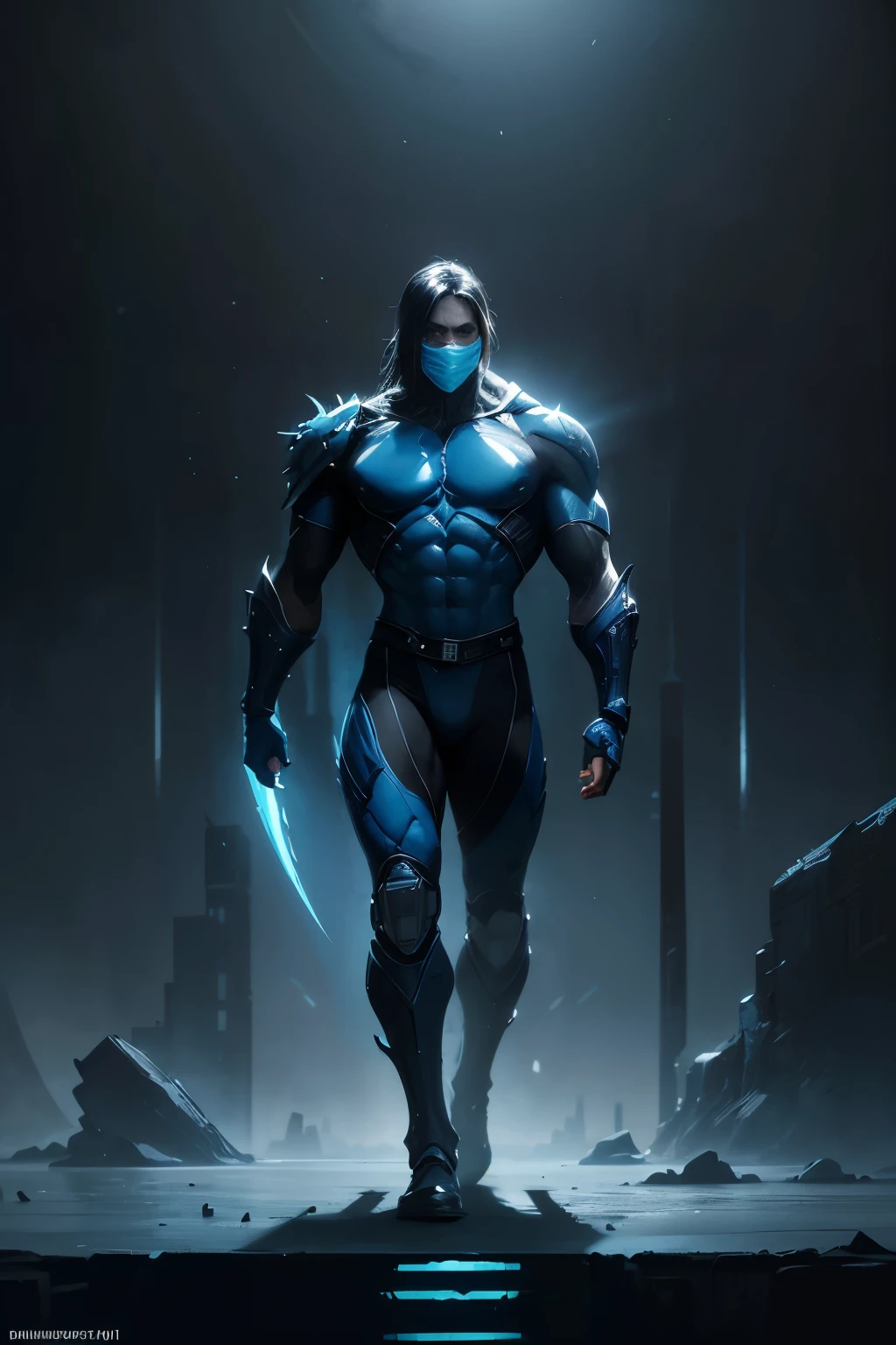 sub zero mortal kombat 2099, full body photo of sub zero mortal kombat 2099 in blue and armor futuristic style costume, sub zero mortal kombat 2099, looking at the center camera, perfect composition, beautiful intricately detailed and detailed octane rendering, trending on artstation , 8k artistic photography, photorealistic concept art, smblackooth natural volumetric cinematic perfect light, chiaroscuro, award-winning photography, masterpiece, oil on canvas, raphael, caravaggio, greg rutkowski, beeple, beksinski, giger, trends in artstation, sharp focus, studio photo, intricate details, highly detailed, night city background,
