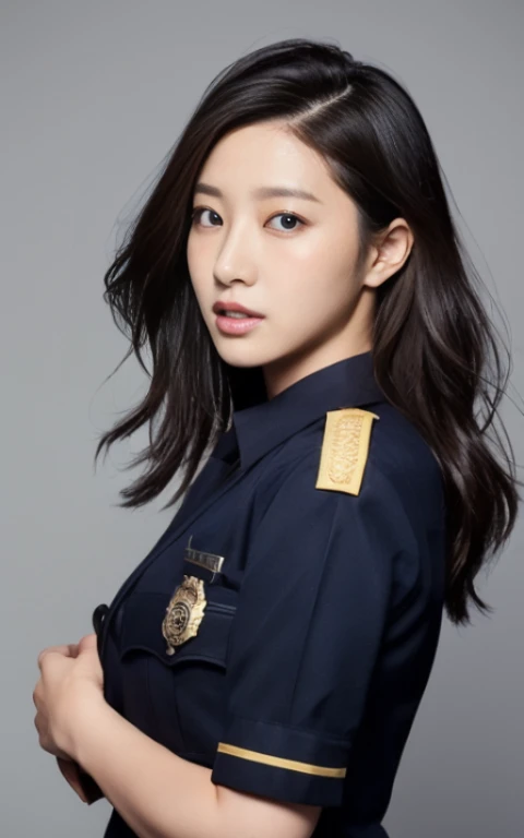 K-pop idols、With bangs、Female sexy、A smile、policewoman、inside a prison