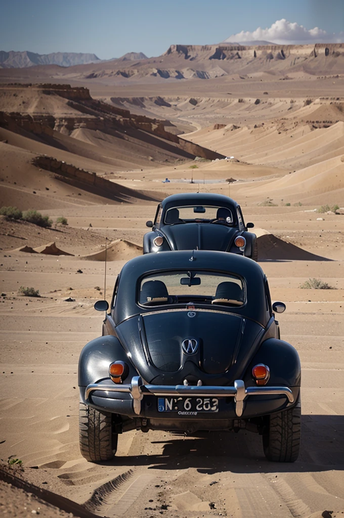 ((Zeekars)), A Volkswagen Beetle with wide tires in the desert.