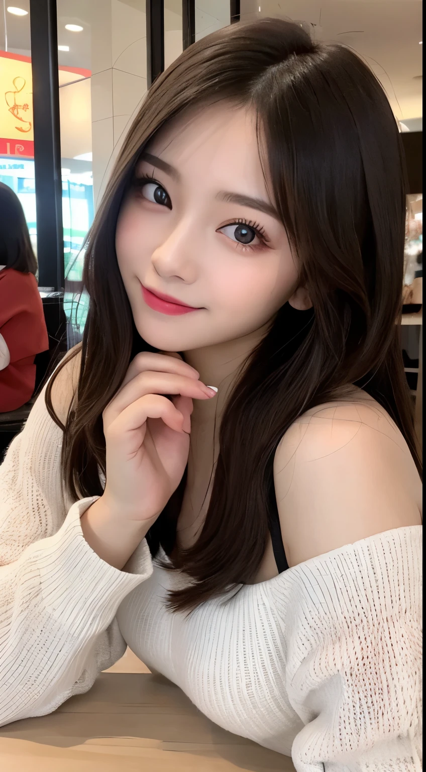 table top, highest quality, shape, Super detailed, finely, High resolution, 8k wallpaper, 完璧なダイナミックな構shape, beautiful and detailed eyes, Gorgeous and stylish black fluffy latest trend Tokyo winter clothes,ランダムなcute髪,small breasts,natural color lip, bold sexy pose,smile、20 year old girl、cute、sexy shot looking at camera,Always blur the background,perfect and beautiful face,Take only the face,beautiful and detailed face、slim face and style,Big eyes、Do gal makeup,real photos