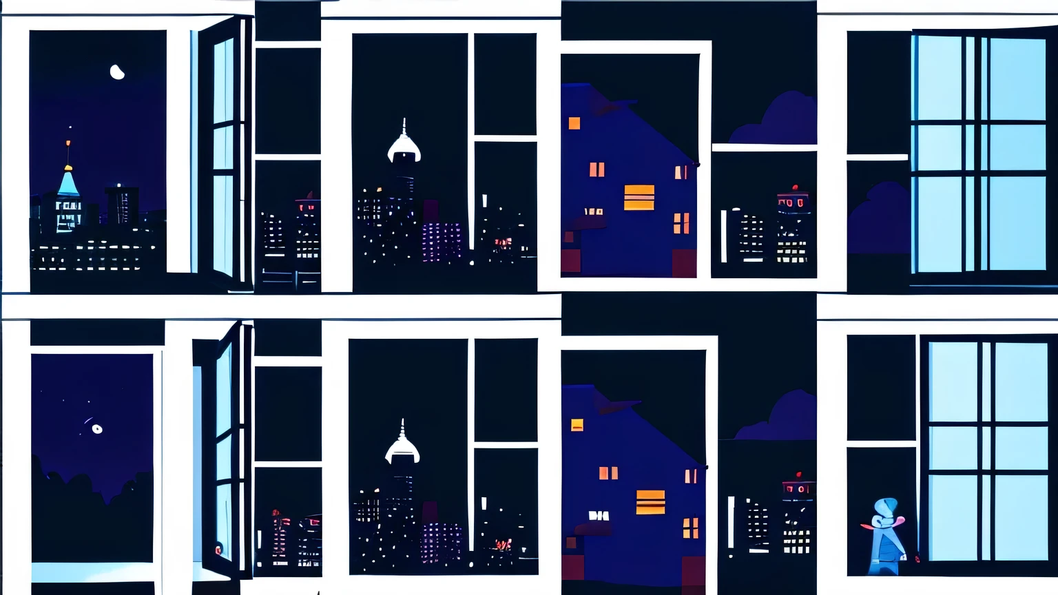 night Building windows An illustration comics