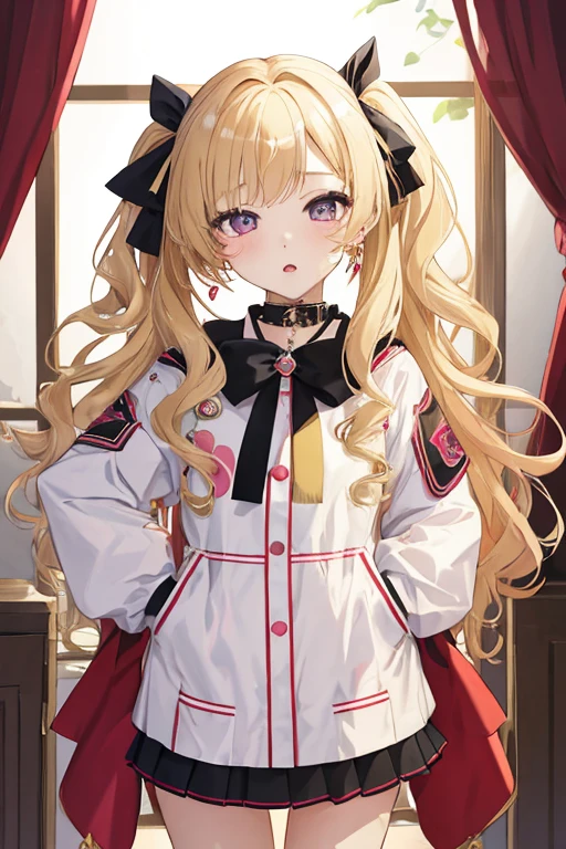 (masterpiece)、(high resolution)、(best quality)、girl、Fluffy atmosphere、13 years old、blonde、sister、droopy eyes、kind、I'm bored、Puritanism、(gal)、galメイク、cheek、eye shadow、wavy hair、half up、sleepy、slender body、earrings、Light pink lip
