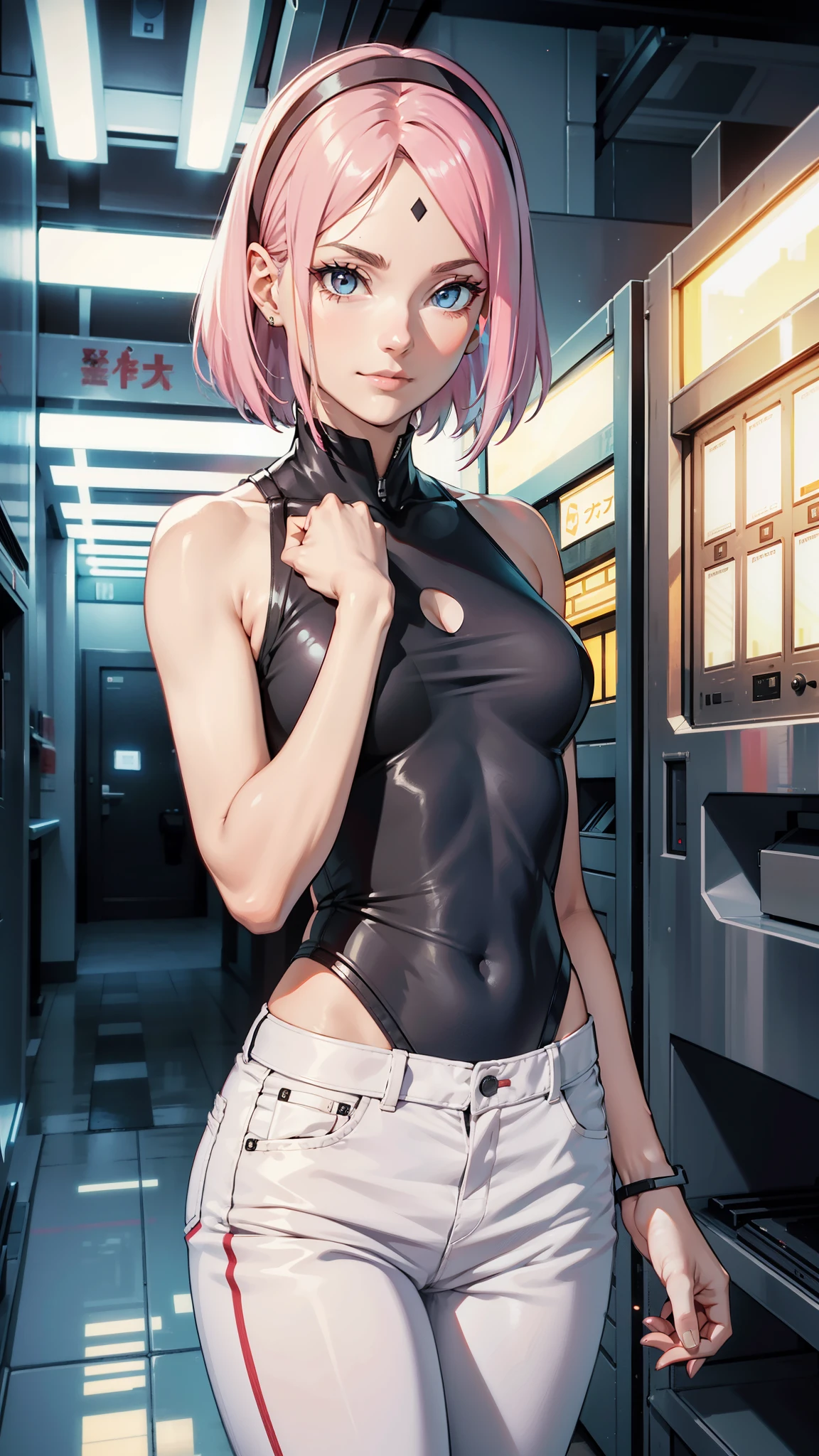 1 girl,Sakura Haruno,small ,Trained body,full entire body,von vorne,Stillstand,Stehen in einem Garten,White, enges Tanktop,Bauchfrei,ärmelllos,Skinny Jeans,sweet smile,Scharfer Fokus,Beautiful girl, realistisch, Atemberaubendes realistisches Foto, volle Lippen, 3D-Rendering, Oktan-Rendering, Aufwendig detailliert, filmisch, Auf ArtStation im Trend | isometrisch | Zentriertes hyperelliptisches Titelfoto fantastisch vollfarbig, hight resolution , filmisch, Grobe Skizze, mix of bold dark lines and loose lines, Fette Linien, glowing, Beleuchtung , konzentriert, Hochdetaillierte Haare