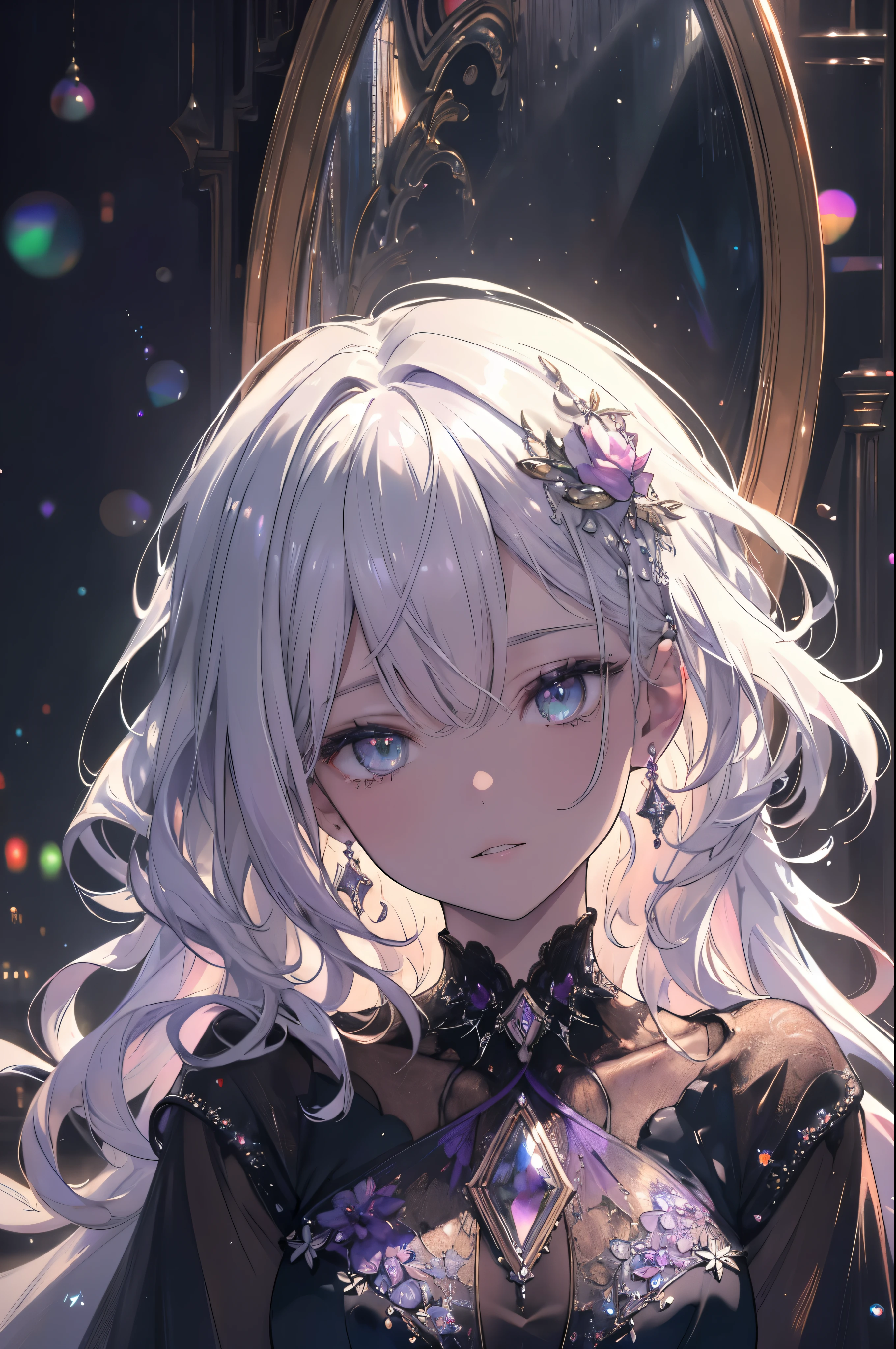 High definition RAW color art, animation,sculpture, Silver Marble Skin, (((Ultra detailed elegant))), magical atmosphere, fine skin, texture,(intricately detailed, small details, Super Detail Art), Depth of bounds written, Bokeh, Silky Touch, hyper detail, Matte drawing, stained glass background, beautiful eyes, elegant face, neon purple