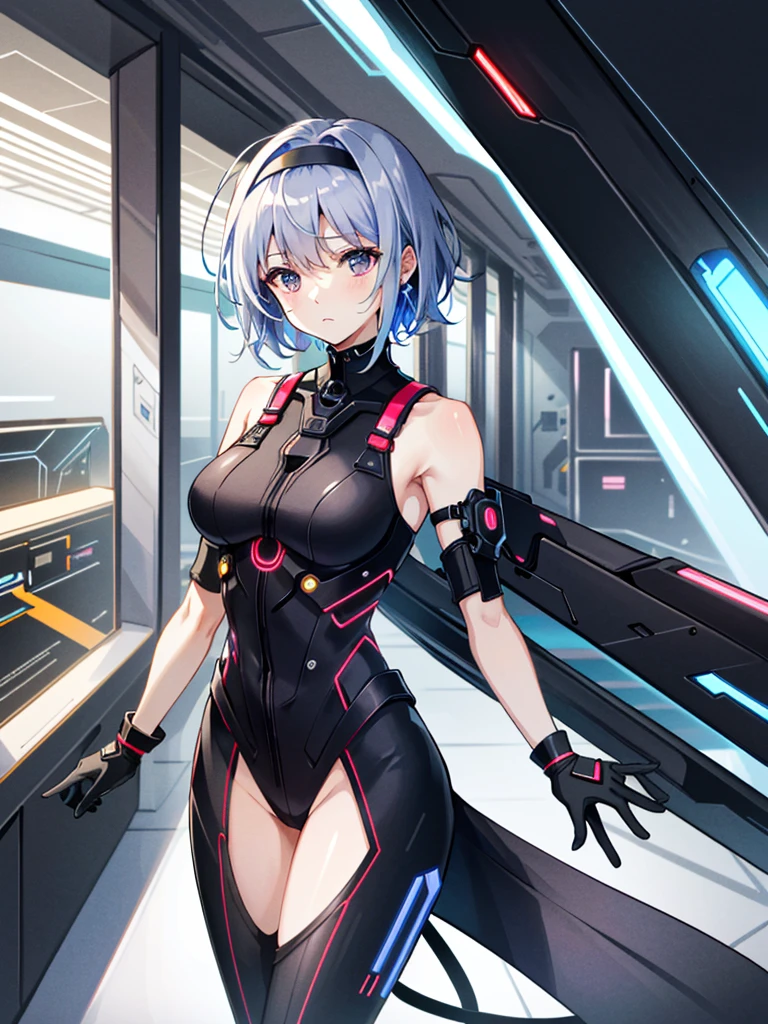 ( highest quality:1.3)
doa ayane, 1 girl, alone, chest, short hair, large chest, thighs , bare shoulders, arms, , head band,(Inside a futuristic research facility:1.4),hypnorolla,
empty eyes,首輪