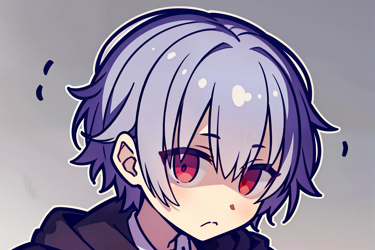 juvenile、gray hair、Red-eyed boy、messy hair、(looking away)、Shade on the face、short hair、