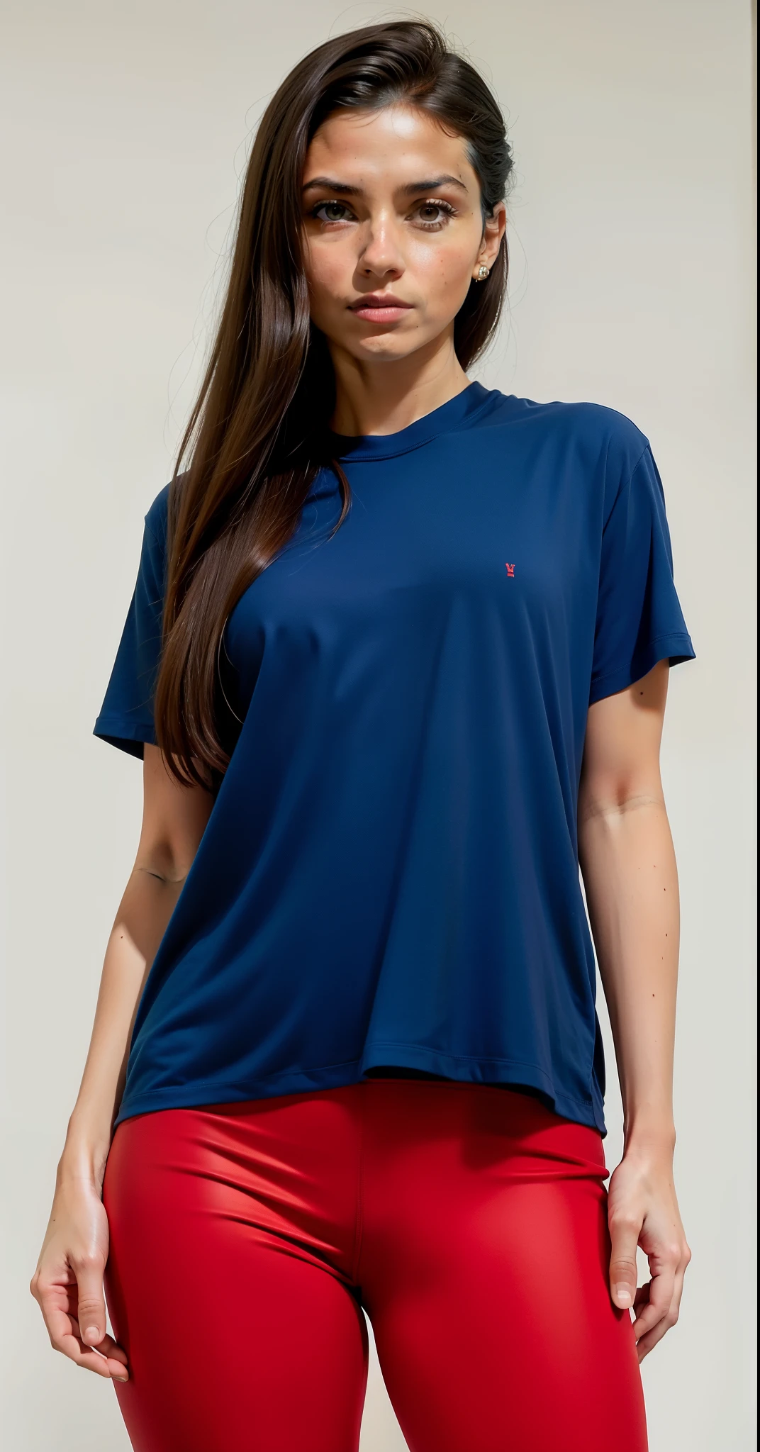 arafed woman in a camisa básica azul and red shorts legging posing for a picture, camiseta azul justa, dark camiseta azul, camiseta, Marinha shirt, Marinha blue, camiseta azul, manga curta, camiseta de malha, Marinha, Marinha-blue, vestindo uma camiseta escura, centro de imagem, roupa casual, malika favre, by Gina Pellon