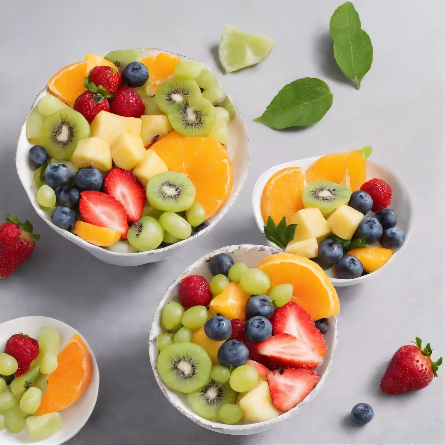 a delicious fruit salad, cinematic, professional photography, studio lighting, studio background, advertising photography, intricate details, hyper-detailed, ultra realistic, 8K UHD