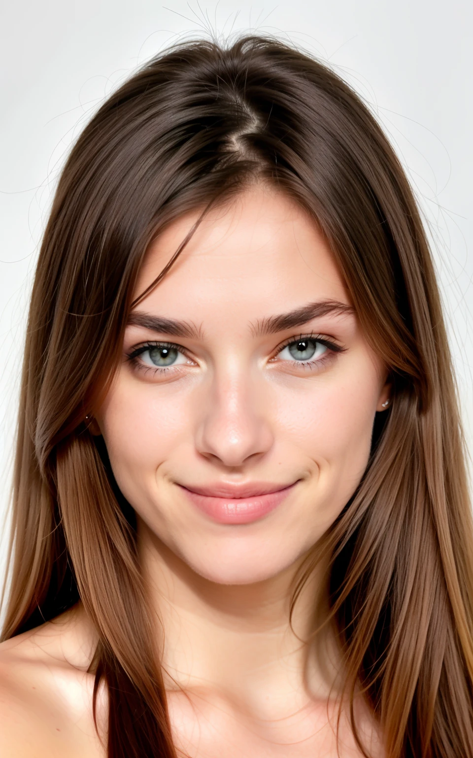 Femme brésilienne, 18 ans, beauté naturelle, cheveux bruns, désordonnés, visage affectueux, yeux marrons, haute résolution, Canon 85mm, faible profondeur de champ, 4k, détails complexes, photoréalisme, post-traitement professionnel, peau réaliste, sourire, couleur de vision Kodak, pose face à la caméra.